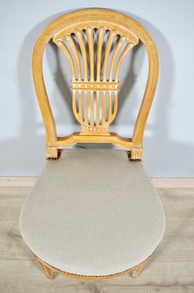 Set of six Louis XVI chairs with sheaf-shaped backs, circa 1950