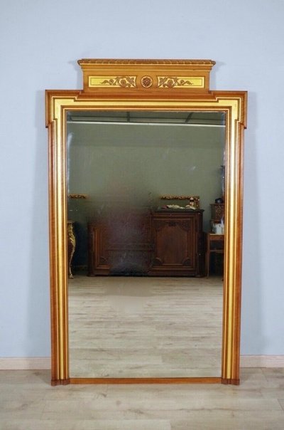 Important miroir Louis XIV en noyer et bois doré, vers 1900