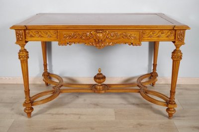 Louis XVI center table in carved walnut and griotte marble, circa 1880