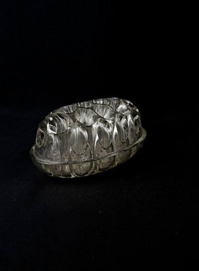 Modernist pressed molded glass flower frog, Made in France, 1950s