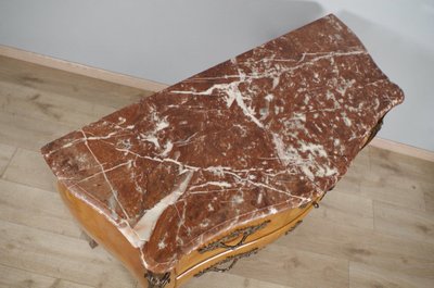 Louis XV style bombé commode in marquetry, circa 1950