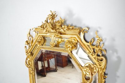 Miroir à parecloses Napoléon III en bois doré, vers 1880