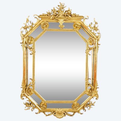 Miroir à parecloses Napoléon III en bois doré, vers 1880