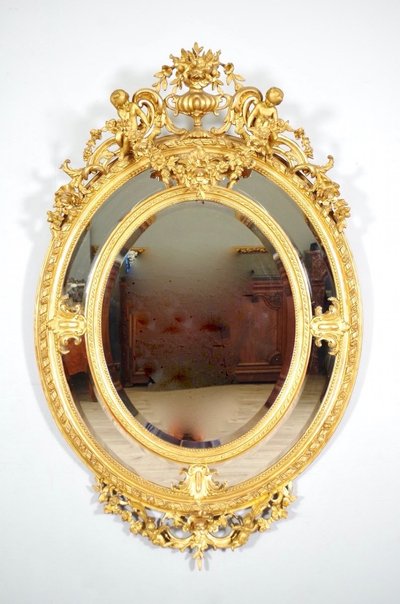 Miroir à parecloses Louis XVI en bois doré, époque Napoléon III