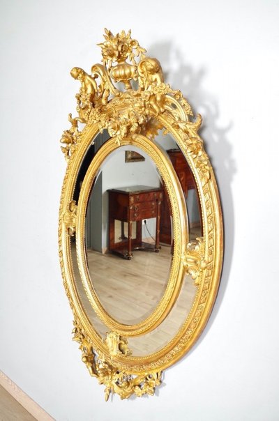 Miroir à parecloses Louis XVI en bois doré, époque Napoléon III