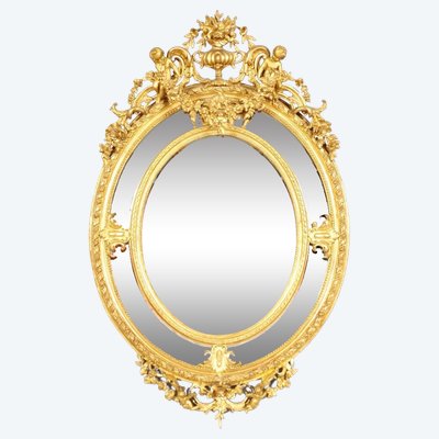 Miroir à parecloses Louis XVI en bois doré, époque Napoléon III