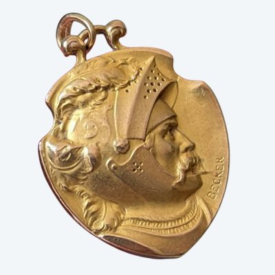 Medaglia Art Nouveau, pendente francese, ritratto di Vercingetorige, guerriero gallico, FIX firmato BECKER