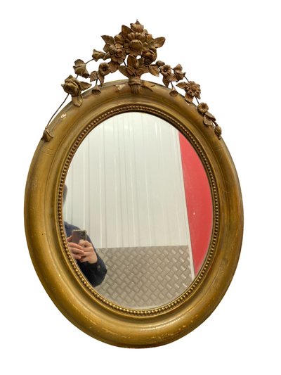 Miroir Mural en Bois Stuqué et Doré, XIXème siècle, 65cm x 95cm
