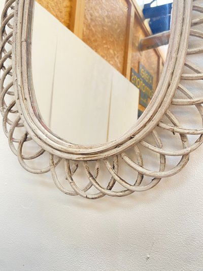 "Sun" Wall Mirror in Rattan, Circa 1960