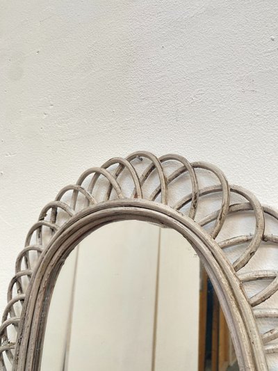 "Sun" Wall Mirror in Rattan, Circa 1960