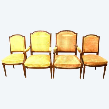 Salon Chaises Et Fauteuils Style Louis XVI 4 Pièces Fin XIXème En Noyer 