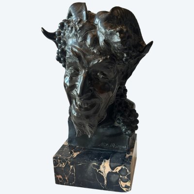 Alix MARQUET (1875–1939). Large bronze head of a faun. Signed. Height: 38 cm