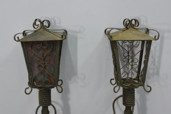 Pair Of Wrought Iron Sconces In The Taste Of Poillerat