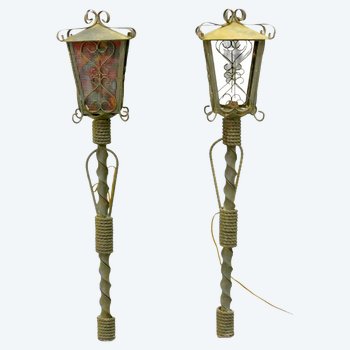 Pair Of Wrought Iron Sconces In The Taste Of Poillerat