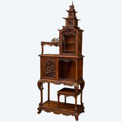 Important Meuble de Présentation Japonisant en Bois Sculpté  Travail d’Extrême-Orient, fin XIXe