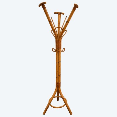 Papageien-Garderobe aus Bambus und Rattan. Maße: Höhe 198 cm