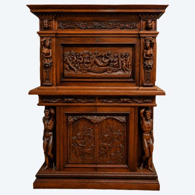 Important secrétaire à abattant de style Renaissance, XIXe siècle