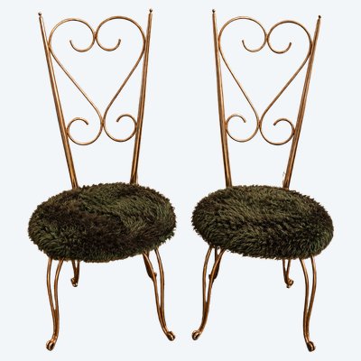 Paire de chaises en métal doré, esprit Maison Jansen, années 1970