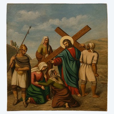 Chemin de Croix – Jésus rencontre les Saintes Femmes de Jérusalem  Huile sur toile, XIXe siècle