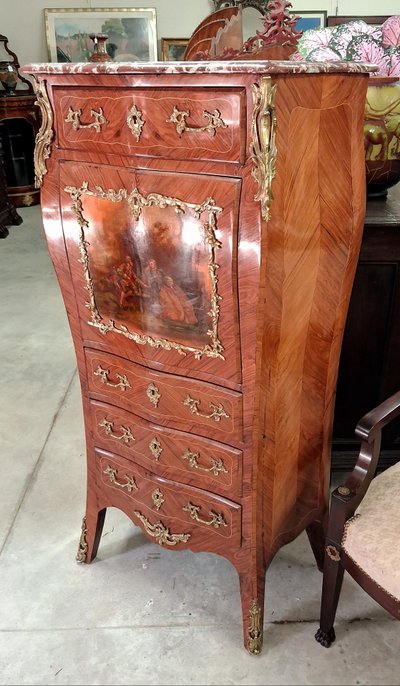 Lady's secretary desk, Louis XV Transition style – Rosewood and Violetwood marquetry