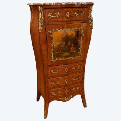 Secrétaire de Dame style Louis XV Transition – Marqueterie de Bois de Rose et Bois de Violette