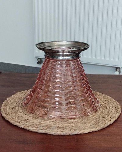 Vaso Art Déco a forma di imbuto, centrotavola, ciotola in vetro soffiato e montatura cromata – Circa 1930