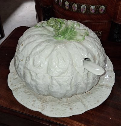 Italian Earthenware Trompe-l'Œil Soup Tureen in the Shape of a Pumpkin