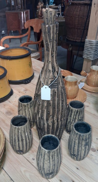 Handmade ceramic liqueur or digestif set from the 1960s-1970s