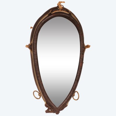 miroir formé à partir d'un harnais de cheval en cuir