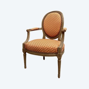 Fauteuil Cabriolet  En Bois Laque d'Epoque Louis XVI Vers 1770