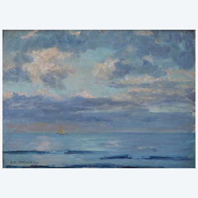 CREMIEUX Edouard (1856-1944) " Bateau dans le rade de Marseille " Provence Juadica