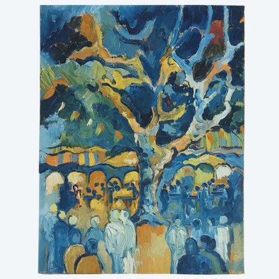 Michel HANNECART - (1945 - ..) - Soirée à Collioure - huile sur toile - 1989