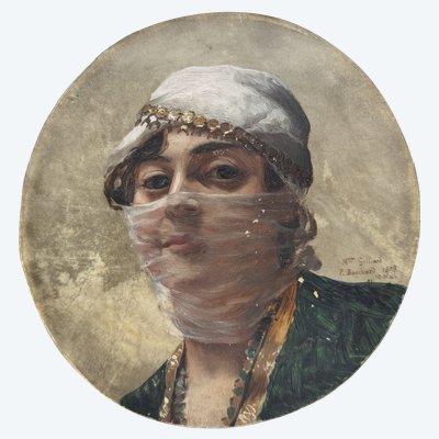 Paul Louis Bouchard (1853-1937) -Tondo sur vélin Portrait orientaliste, 1889