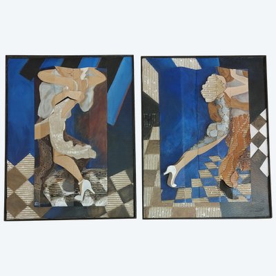 Danse : Françoise Amadieu - (1948 - ..) - Tango - 2 acryliques sur carton ondulé - 