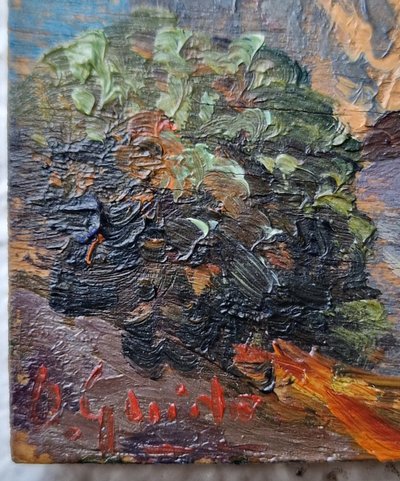 Miniature painting of rocks in Capri, Italy, a seascape attributed to Guido Odierna, an Orientalist
