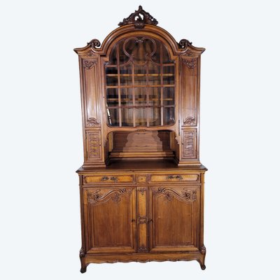 Buffet vitrine deux corps en noyer