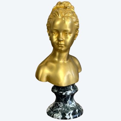 BUSTE EN BRONZE DORÉ DE " LOUISE BRONGNIART " PORTANT LA SIGNATURE DE HOUDON