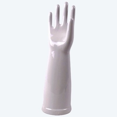 Form für Latexhandschuhe für Rechtshänder aus emailliertem Porzellan, Anfang des 20. Jahrhunderts