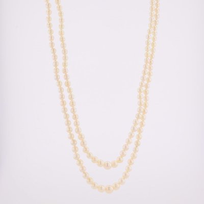 Long collier double rang de perles de culture
