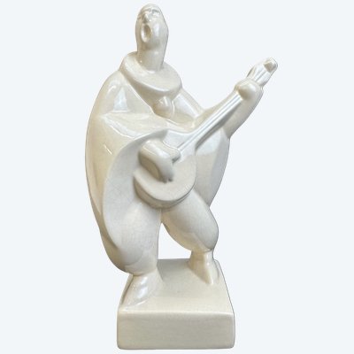 Geo Conde – Art-déco-Figur, Pierrot mit Mandoline 