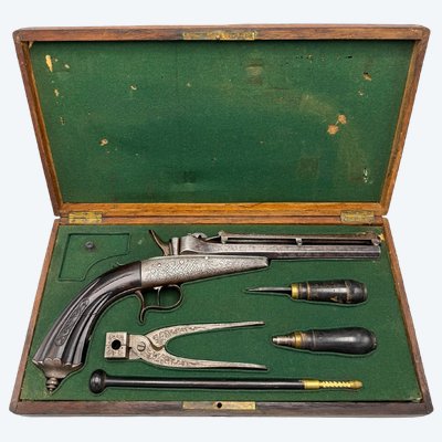 PISTOL CASE with Colette mechanism - Liège, Belgium - 19th century