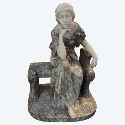 SCULPTURE EN MARBRE "LA PENSEUSE" atrribuée à GEMIGNANI Ulysse