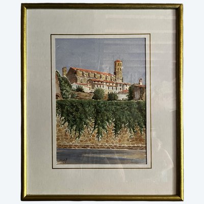 Stiftskirche von Montréal d'Aude, Aquarell von Sylvain Arellano