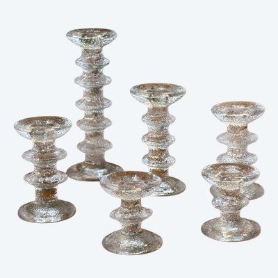 6er-Set „Festivo“-Kerzenhalter aus Glas aus den 1960er Jahren, entworfen von Timo Sarpaneva für Littala