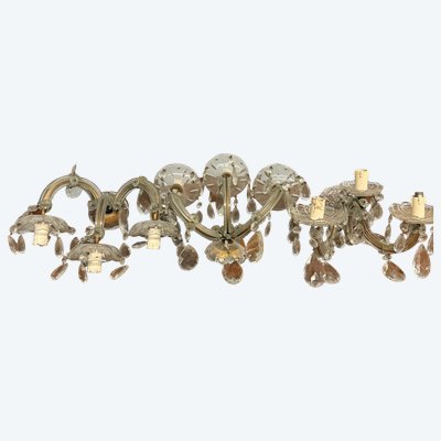 Three "Maria Teresa" three-light wall sconces, early 1900s, crystal, 18x30x20 cm. In good condition, complete.