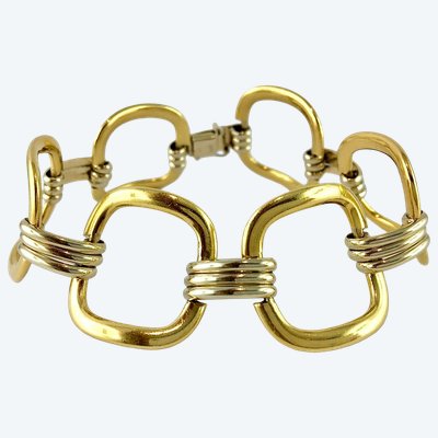 Vintage Two-Tone Bracelet from the 1970s, Television Links, in Yellow and White Gold
