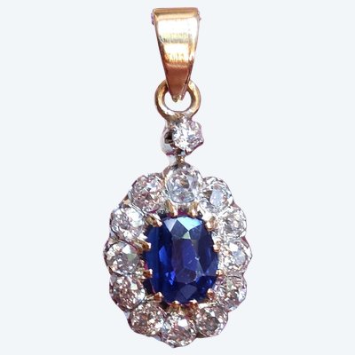 Pendentif marguerite saphir XIXème, diamants et or 18k
