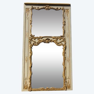 Grand trumeau en bois doré et laqué de style Louis XV, époque XIXème siècle