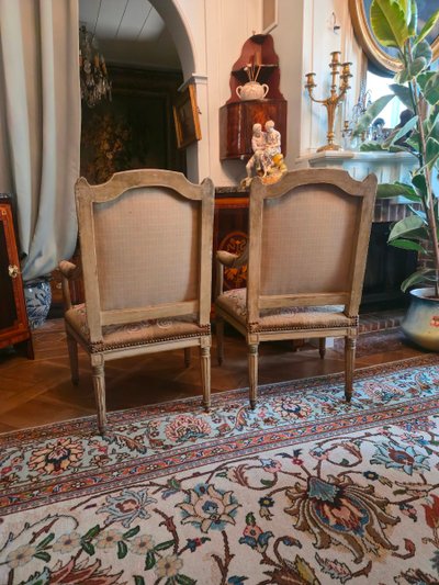 Pair of Louis XVI period queen's armchairs, upholstered in their Beauvais tapestry.