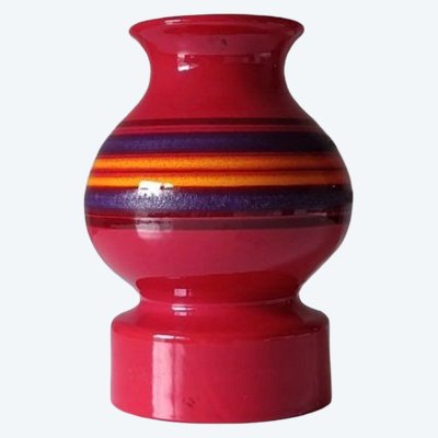 Vase Bitossi « Fasce Colorate » par Aldo Londi – Céramique rouge – Italie, années 1960-70